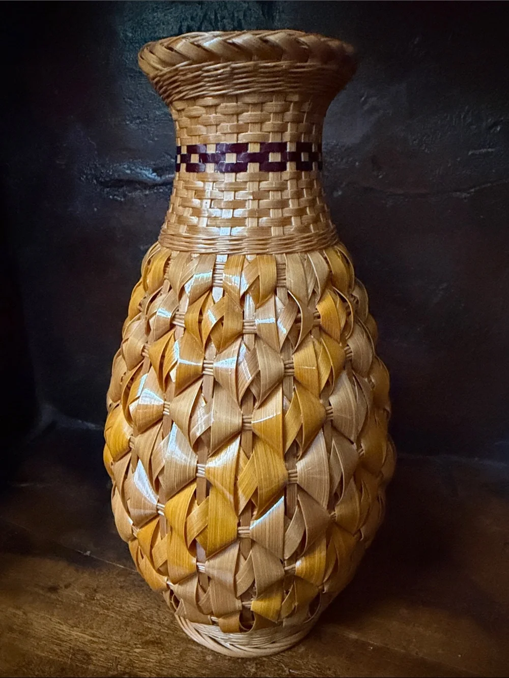 Vintage Rattan Handwoven Natural Brown Decorative Vase - Pineapple Style